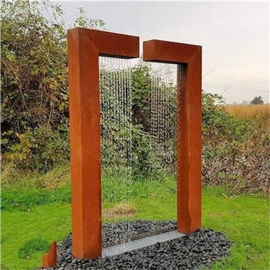Recurso de água de aço corten enferrujado em forma de esfera