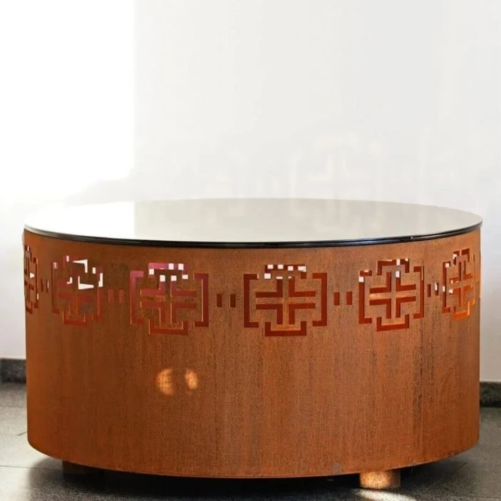 Corten Fire Pit With Glass