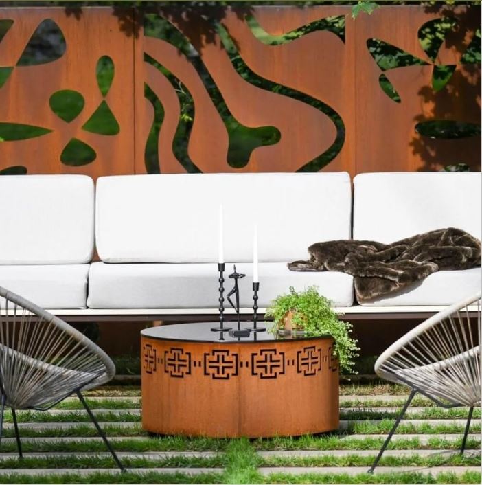 Corten Fire Pit With Glass