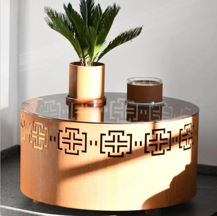 Corten Fire Pit With Glass