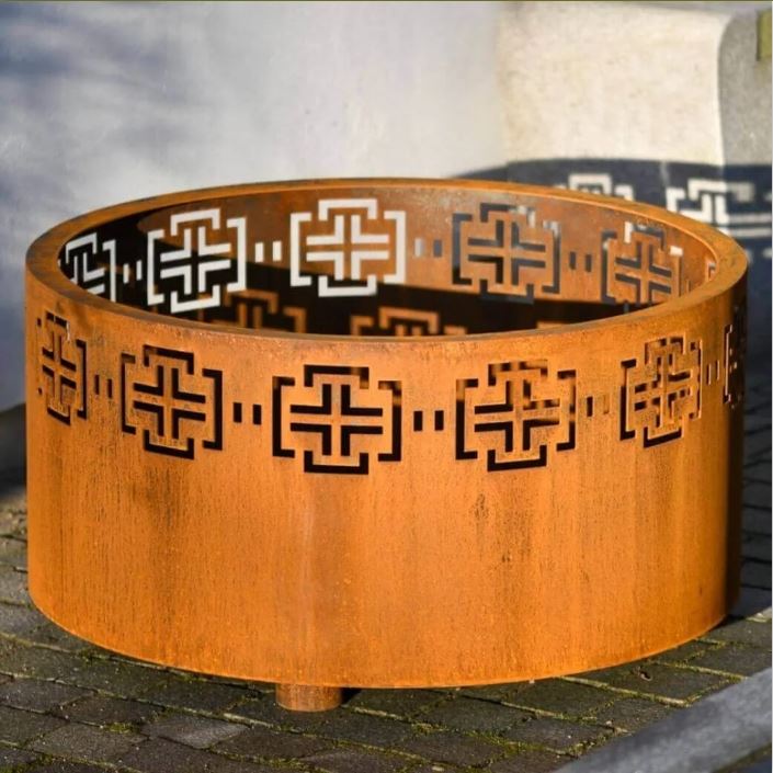 Corten Fire Pit With Glass