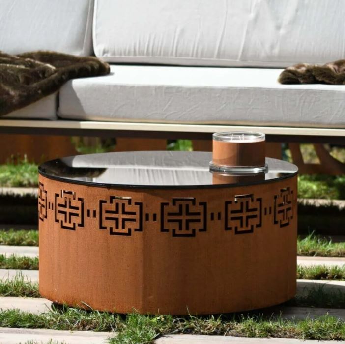Corten Fire Pit With Glass