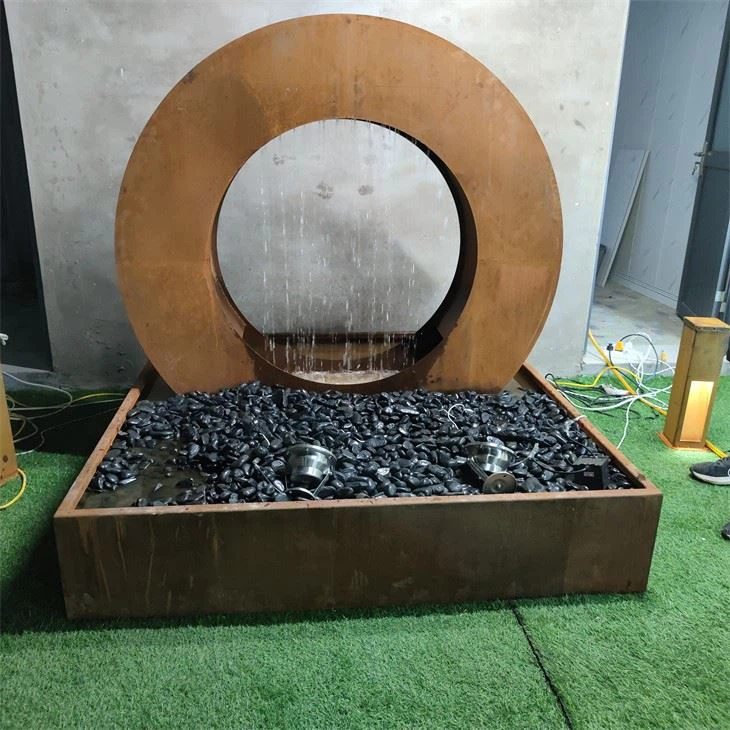 Sculptural Moon-Shaped Corten Steel Water Curtain For Patios & Gardens best