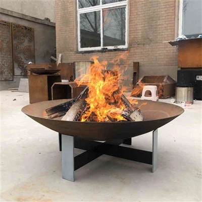 Tigela para fogueira em aço Corten com pernas