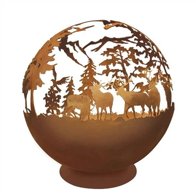 Pedra de fogo esférica decorativa de aço Corten