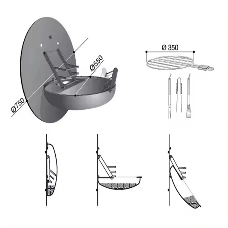 Wall Mounted Charcoal Folded BBQ Grill